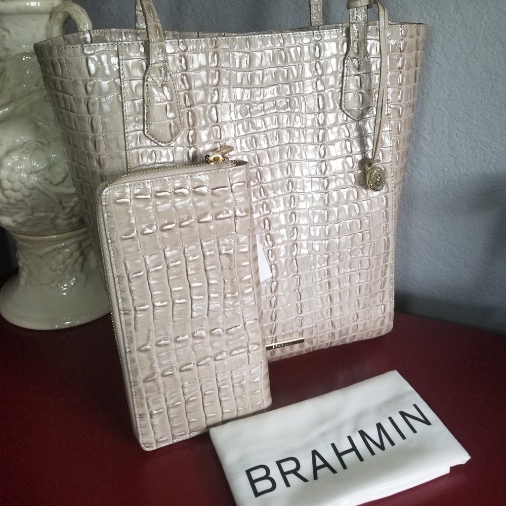 Brahmin Grey La Scala Jayden Tote & Skyler Set NWT